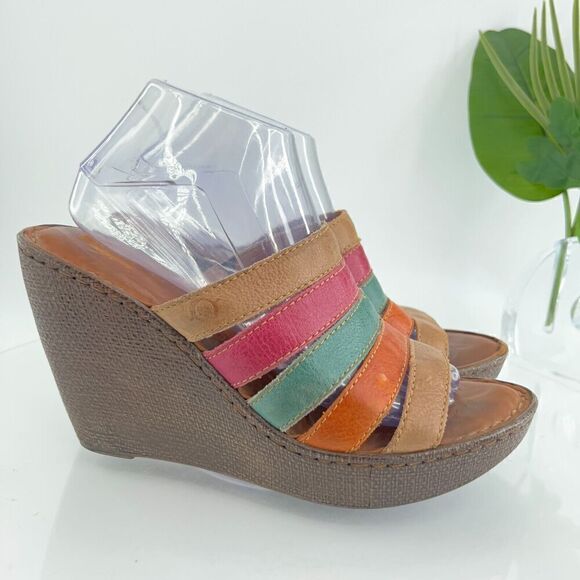 Born Women's Lumi Sandal Size 10 Wedge Platform Slide Strappy Multicolor Leather - Picture 3 of 16